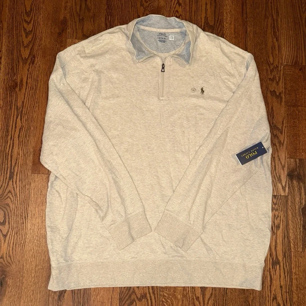 NWT Polo Ralph Lauren Performance‎ 1/4 Zip Pullover Men's 3XLT Grey Beige Soft